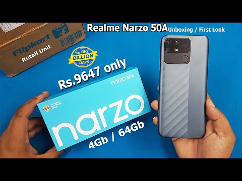 Realme Narzo 50A Retail Unit Unboxing / First Look | 4Gb 64Gb Rs.9699 | NArzo 50A Specifications