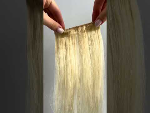 Натуральне волосся на заколках 38 см, 7 пасм, 100 грам, світлий блондин (№613) video
