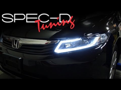 SPECDTUNING INSTALLATION VIDEO: 2012 - 2015 HONDA CIVIC FIBER OPTIC LED BAR PROJECTOR HEADLIGHTS