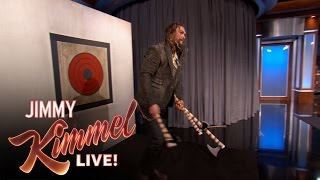 Jason Momoa Throws Axes with Jimmy Kimmel &amp; Guillermo