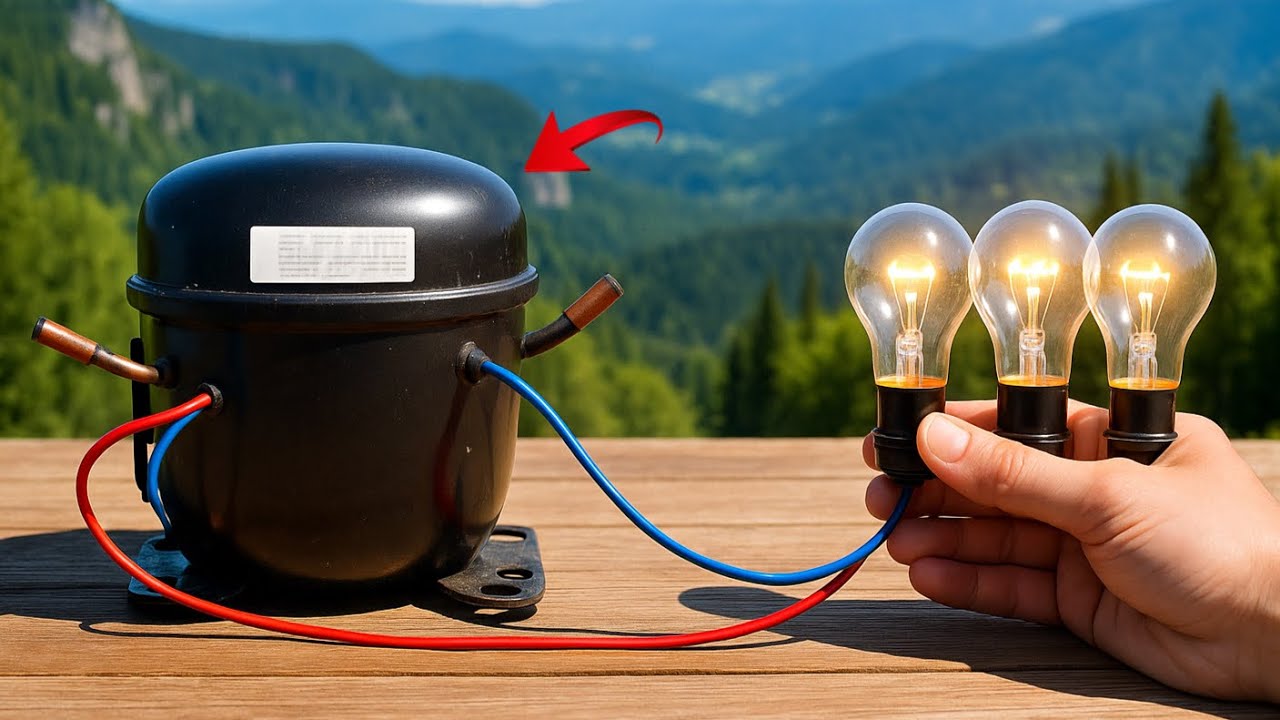 كهرباء مجانية لمنزلك من ضاغط ثلاجة قديم 👆