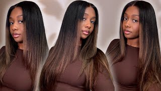 The PERFECT NATURAL WIG For Fall 😍🍂 | Chestnut Brown Ombré Yaki Straight Wig | Ft. Unice Hair Amazon