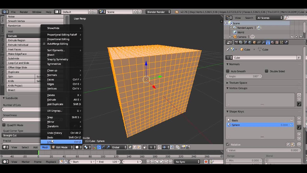 Blender Tutorial - Transforming / Morphing Cube to Sphere