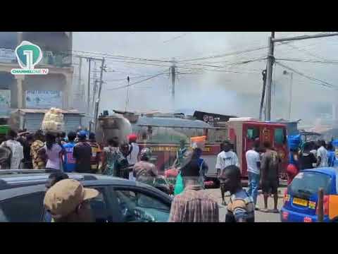 Fire Guts Container Shops at Kasoa High Tension