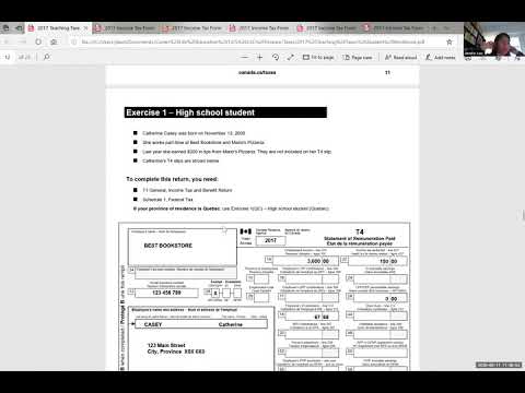 Filling out a Canadian Income Tax Form (T1 General and Schedule 1) using 2017 as an Example