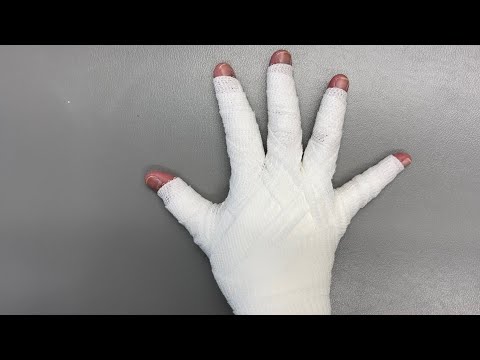 Bandage your right fingers and hand on your own.