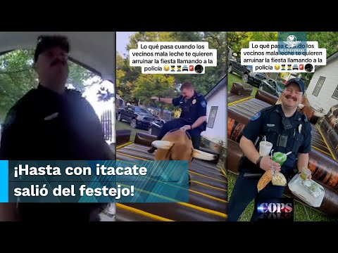 Policía llega a detener fiesta mexicana y termina montado en el toro mecánico