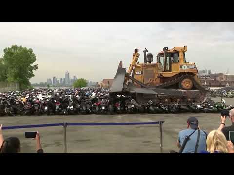 Bulldozer crushes illegal dirt bikes in New York City