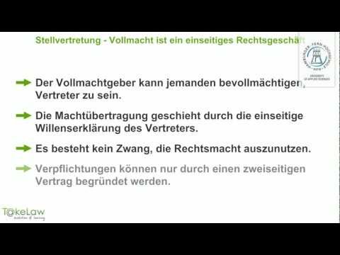 WPR1 (BGB AT) - 234/252 - Stellvertretung - Die Vollmacht ist ein einseitiges Rechtsgeschäft