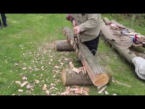 Traditional Log to Beam Hewing - Huge Axes