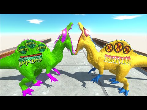 NINJA TURTLES SPINOSAURUS VS WOLVERINE SPINOSAURUS DEATH FALL - Animal Revolt Battle Simulator