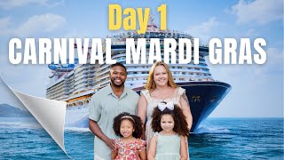 Carnival Mardi Gras Day 1 | Embarkation, Kids Club & Sail Away Party (Family Cruise Vlog)