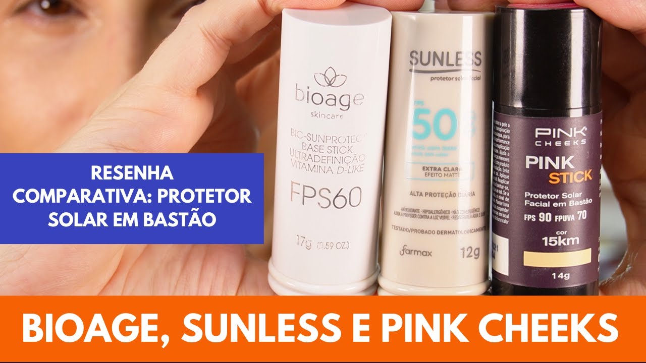 Protetor Solar em bastão com cor Sunless, Bioage e Pink Cheeks - resenha comparativa!