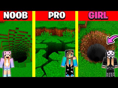 Minecraft Battle: TUNNEL PIT HOLE BASE HOUSE BUILD CHALLENGE - NOOB vs PRO vs GIRL / Animation