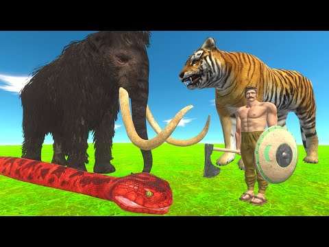 1 vs 1 Tournament Mammoth & Reptiles vs Ancient Humans & Animals - Animal Revolt Battle Simulator