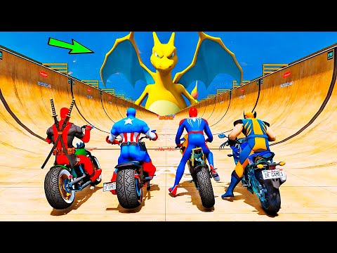 HOMEM ARANHA e AMIGOS SALTO COM MOTOS! CHARIZARD vs SPIDERMAN - IR GAMES