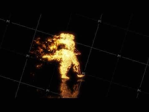 A burning man walks engulfed in flames. 3d rendering. 3d animation.