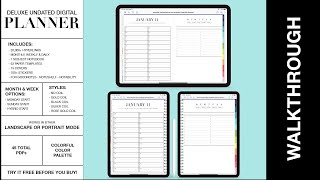45 PDFs - Undated Digital Planner Walkthrough - Fully Hyperlinked -Landscape and Portrait Combo