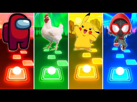 Among Us EDM vs Chicken vs Pikachu vs Spiderman - Tiles Hop EDM Rush