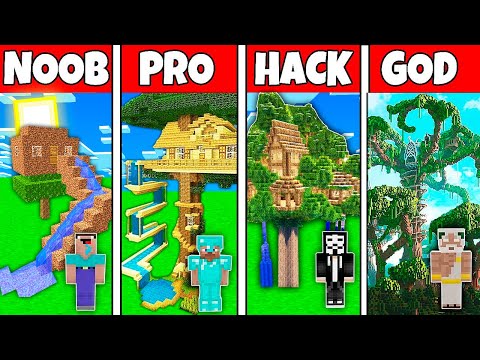 PineApple - Minecraft: EPIC Tree House Battle! Noob vs Pro vs Hacker vs God! Build Challenge