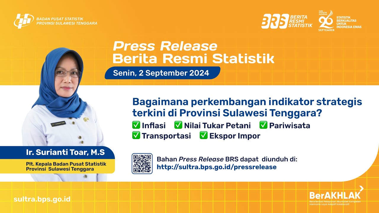 RILIS BERITA RESMI STATISTIK 2 SEPTEMBER 2024: PERKEMBANGAN INDIKATOR STRATEGIS SULAWESI TENGGARA