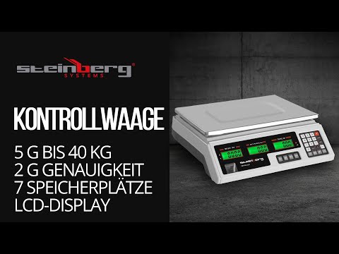 Video - Kontrollwaage - 40 kg / 2 g - 33,9 x 23,3 x 0,6 cm