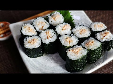 Tuna Mayonnaise Sushi Rolls and Sushi Rice Vinegar Recipe.ツナマヨ細巻き寿司レシピ,I used canned tuna,Maki sushi