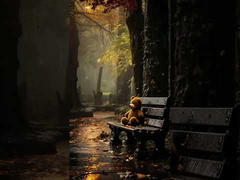 Rain on Leaves on a Forest Road in Autumn with Sounds for Relaxation and Sleep