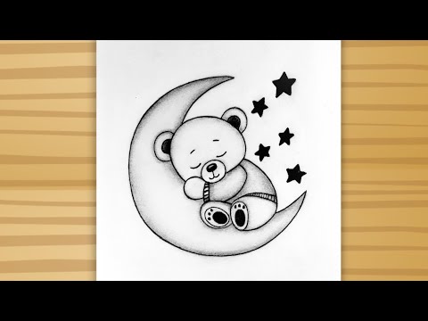How to draw a cute Teddy bear sleeping on moon / Teddy bear drawing /Cute Teddy drawing easy art