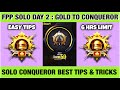 🇮🇳FPP SOLO DAY 2 : GOLD TO CONQUEROR. SOLO CONQUEROR BEST TIPS & TRICKS