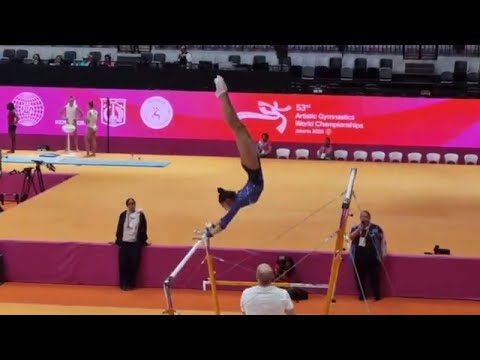 Russian gymnast Lyudmila Roshchina's  HUGE Uneven Bars - Podium Training World Championships 2025