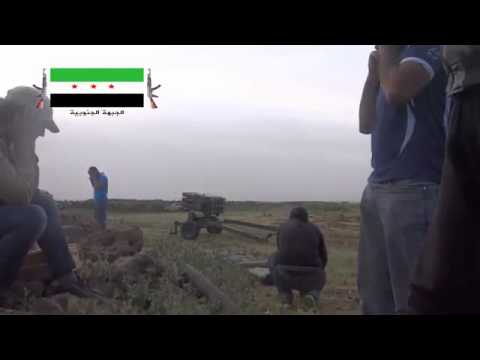 استهداف  قوات النظام براجمة صواريخ كاتيوشا من قبل فرقة الحمزة في تل مطوق في محافظة درعا