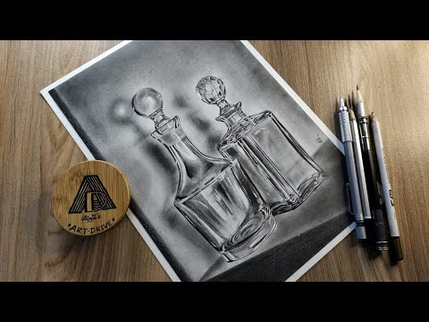 Drawing realistic glass bottles with graphite pencil | Shiny object drawing | Still life drawing