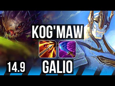 KOG'MAW vs GALIO (MID) | 6 solo kills, Godlike | KR Master | 14.9