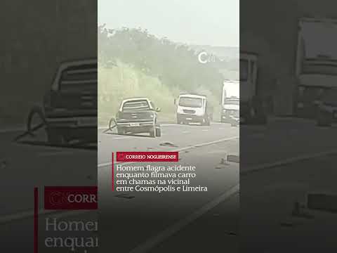 Homem flagra acidente enquanto filmava carro em chamas na vicinal entre Cosmópolis e Limeira
