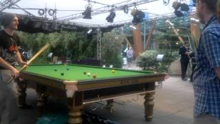 Simon playing snooker at the Cue Zone at the Crucible 2011