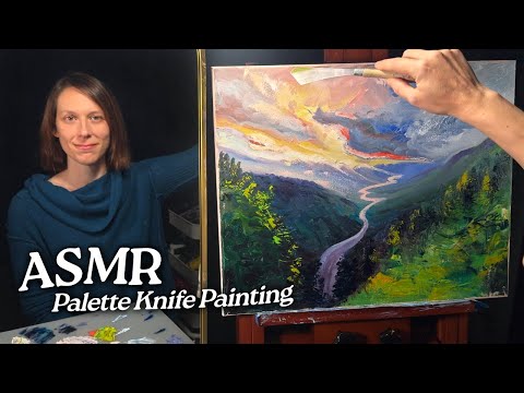 ASMR Palette Knife Painting: Magical River Valley (Soft Spoken, 1.5 Hours)