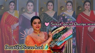 Sawan special lhariya and embroidery saree & jewellery set haul from Myntra @PoojaRikichoyal