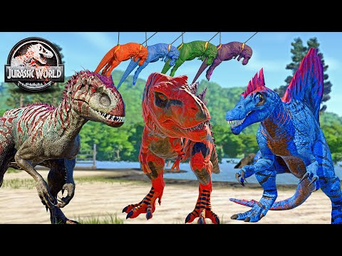 Colorful Tyrannosaurus Rex Team vs MAX LEVEL 40 Dinosaurs Fight 🌍 JURASSIC WORLD EVOLUTION