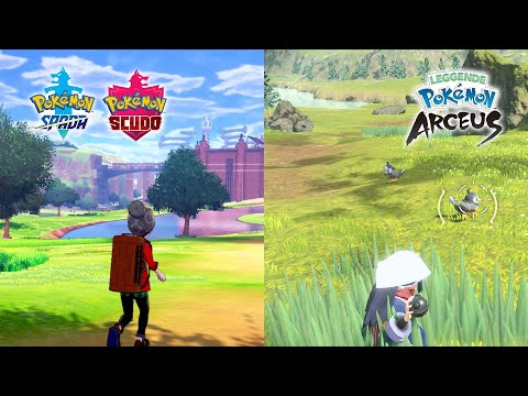 Short graphic comparison between Pokémon Legends Arceus and Sword and Shield
