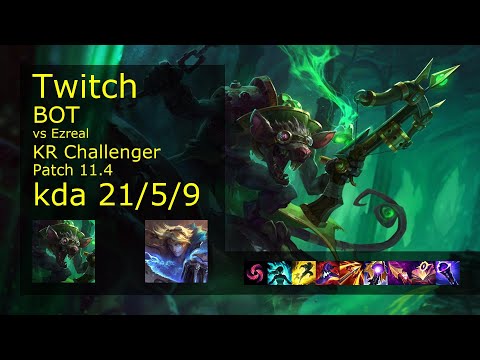 Twitch ADC & Leona vs Ezreal & Seraphine - KR Challenger 21/5/9 Patch 11.4 // [롤] 트위치 vs 이즈리얼