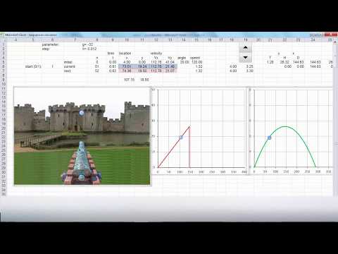 Flight of a cannonball, a simulation made with Excel