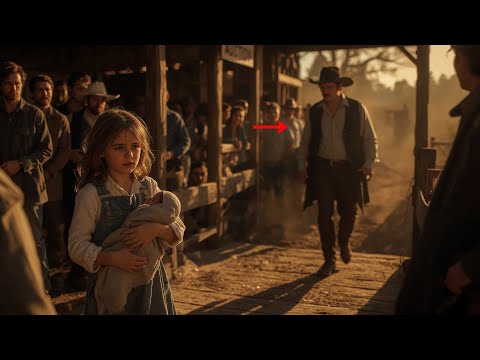 Sierota trzymała młodszą siostrę na rękach — miała zostać sprzedana, aż wkroczył milczący kowboj