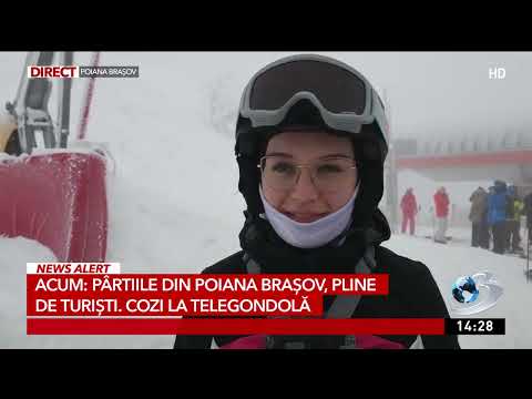 Pârtiile din Poiana Brașov, pline de turiști. Cozi la telegondală