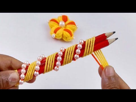 It's so Cute !! Super Easy Woolen Flower Making Trick using Pencil - Hand Embroidery Amazing Flowers