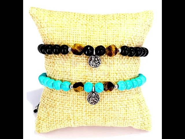 Vídeo relacionado con Pulsera triple proteccion,unisex,amuletos piedras naturales