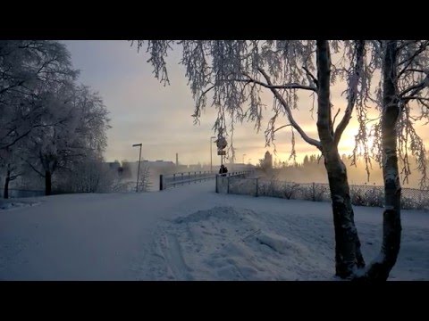 Steaming cold water (-29 °C) at Oulu river Merikoski dam (Oulujoen Merikoski pato)