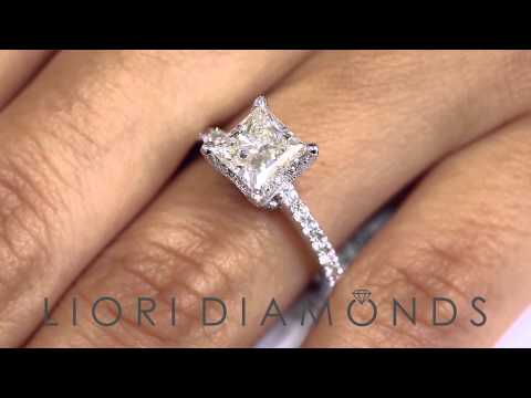 ER-0439 - 2.09 Carat H-VS2 Certified Princess Cut Diamond Engagement Ring 18k White Gold