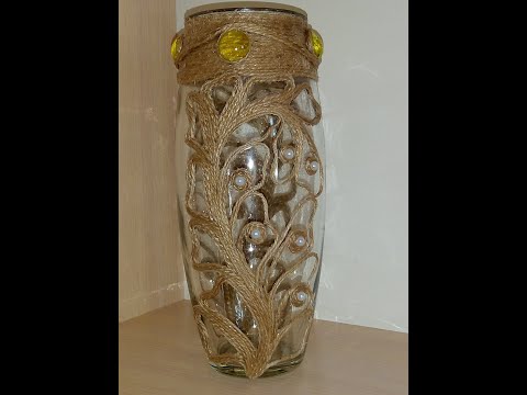 Декор вазы.Джутовая филигрань.Как украсить вазу.DIY.Vase decor.Jute filigree.How to decorate a vase.