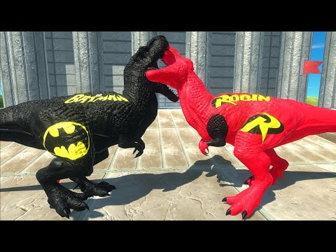 BATMAN T-REX vs ROBIN T-REX DEATH RUN - Animal Revolt Battle Simulator